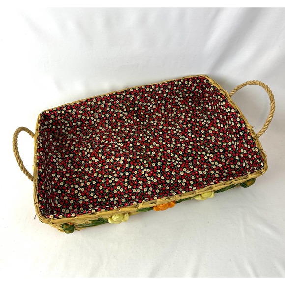 Vintage Floral Woven Basket Picnic Outdoor Entertaining Cheery Summer Theme - Picture 6 of 11